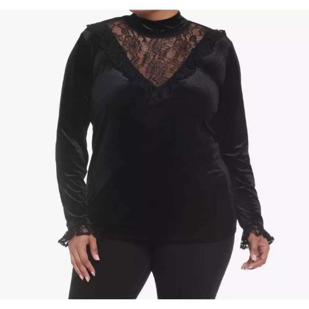 Cosmic Aura Hot Topic Black Velvet Lace Turtleneck Plus Size 5X Victorian Gothic